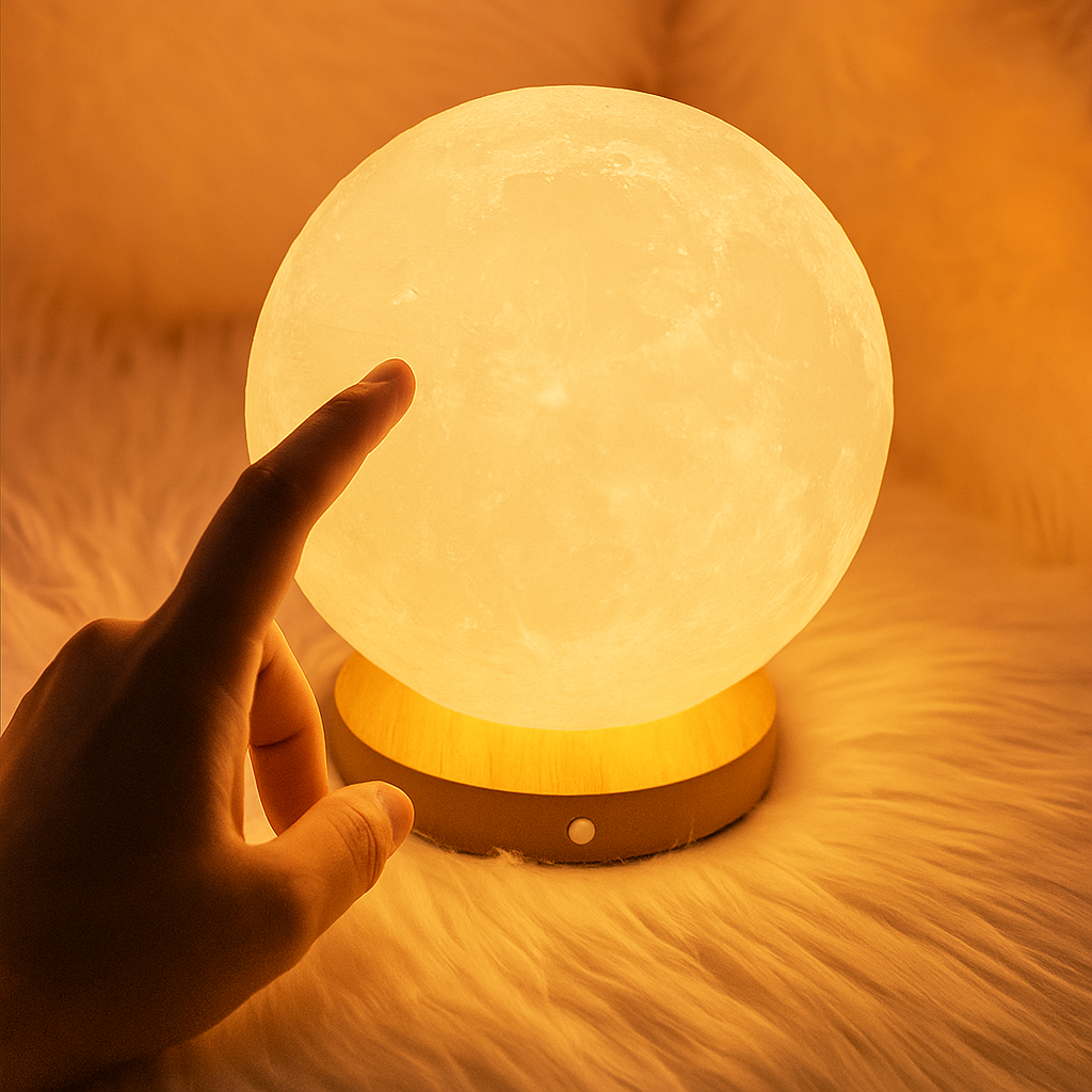Invara Nocta – 3D Moon Lamp with Wooden Base | Warm LED Night Light for Bedroom & Home Décor