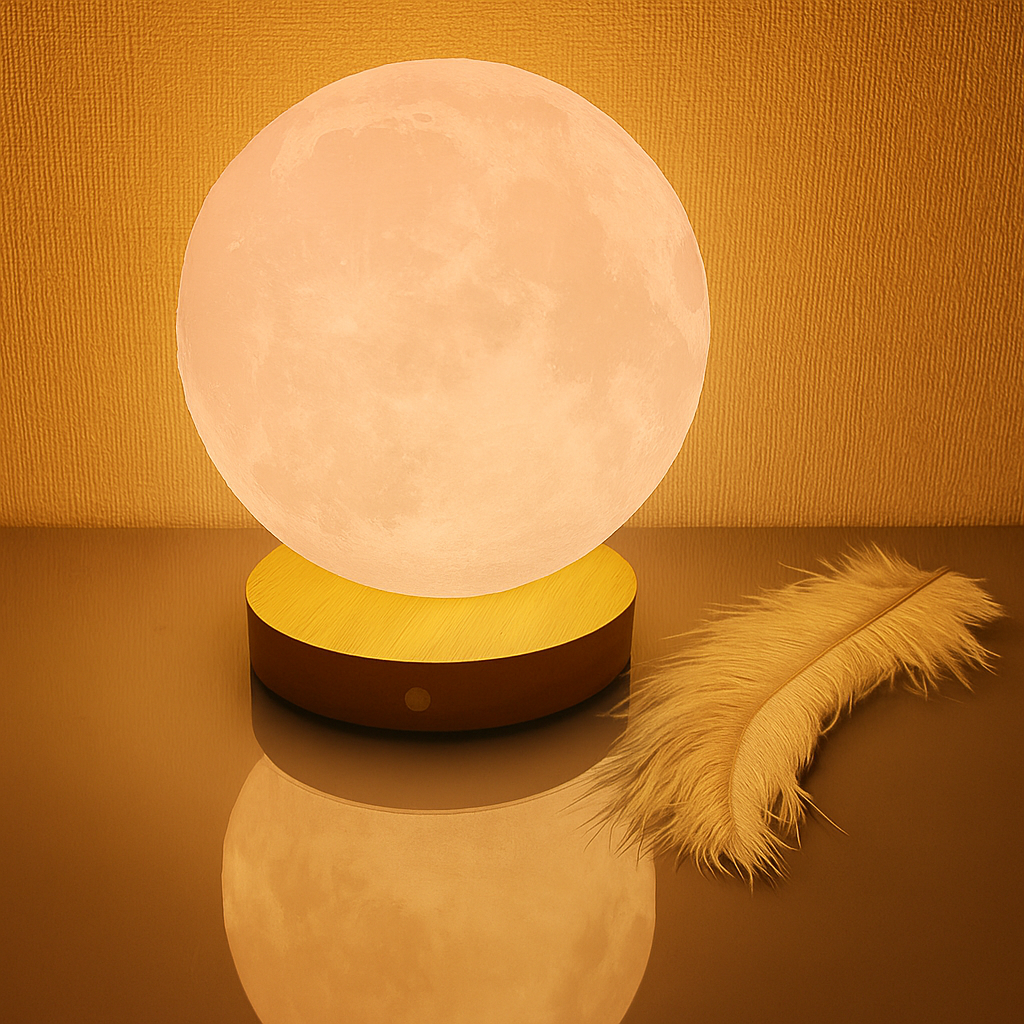 Invara Nocta – 3D Moon Lamp with Wooden Base | Warm LED Night Light for Bedroom & Home Décor