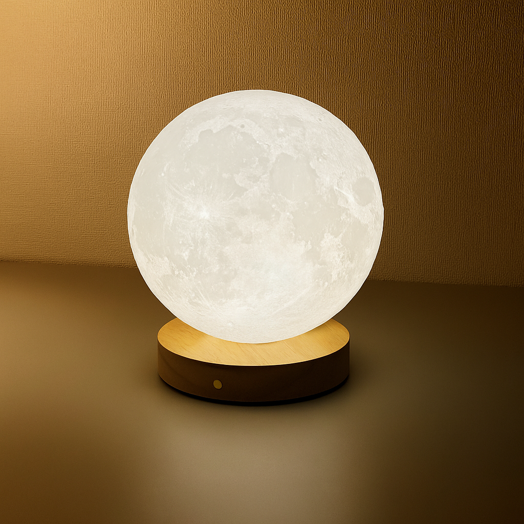 Invara Nocta – 3D Moon Lamp with Wooden Base | Warm LED Night Light for Bedroom & Home Décor
